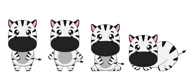 斑马卡通人物设定孤立在白色图片下载