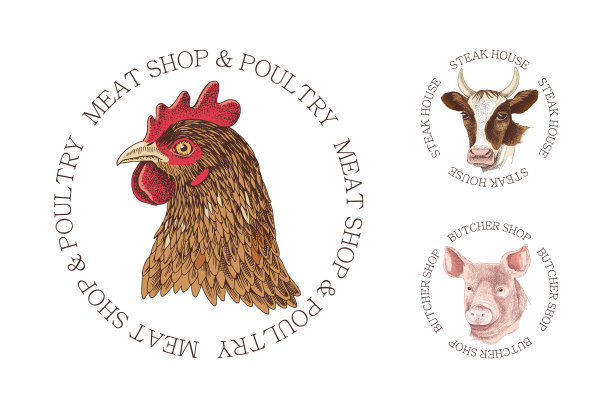 牛排店和屠宰场的标签和标志图片下载
