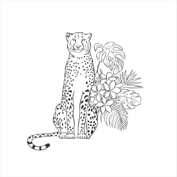 白底带花的猎豹图片下载