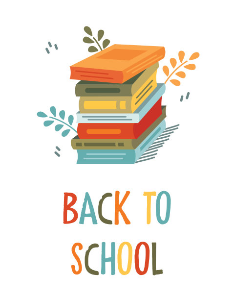 一张五颜六色的海报，上面有一堆五颜六色的书和回学校的字母。矢量横幅开始学年的推广和广告。图片下载