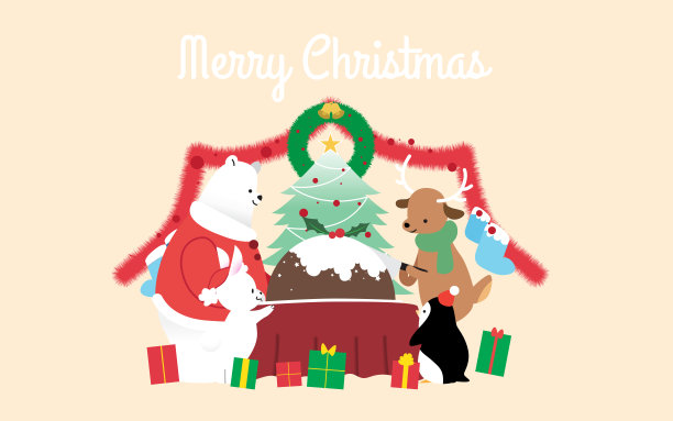 圣诞贺卡或横幅可爱的卡通动物图片下载