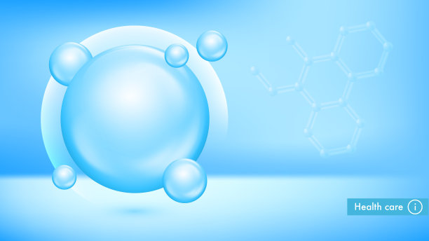 水在蓝色背景上起泡。维生素复合化学配方。保健，医疗营养。医学和科学概念。3d现实矢量EPS10图片下载