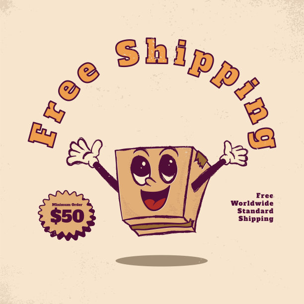 免费送货。快乐包卡通脸。脸带脸的复古吉祥物。复古风格卡通脸矢量插图图片下载