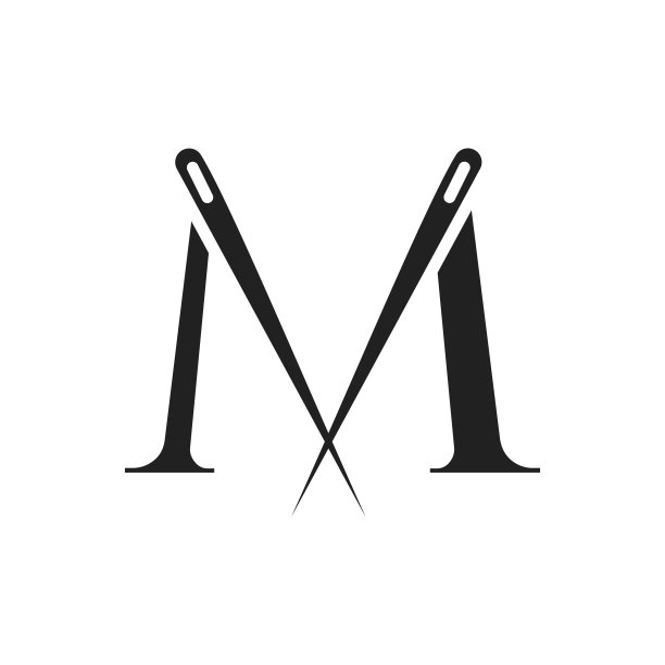 采购产品首字母M裁缝标志，针和线组合刺绣，纺织品，时装，布，织物模板图片下载