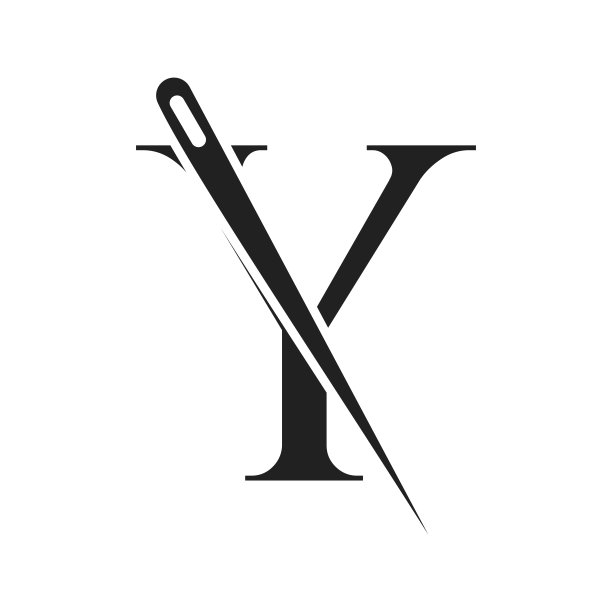 采购产品首字母Y裁缝标志，针和线组合刺绣，纺织品，时装，布，织物模板图片下载
