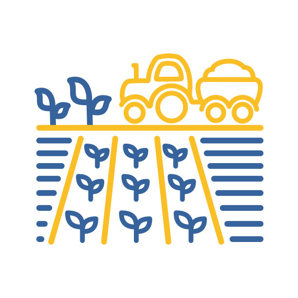 拖拉机在田间收获秧苗平图标图片下载