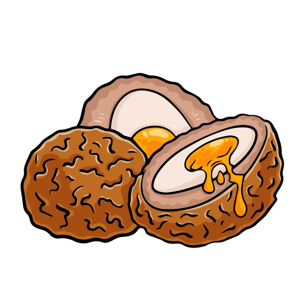 深色木质背景下，大而多汁的肉片，里面塞着煮熟的鸡蛋。苏格兰肉片。图片下载