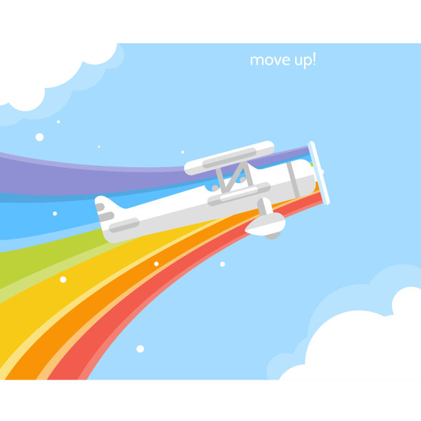 带着彩虹的飞机在天空中飞行。图片下载