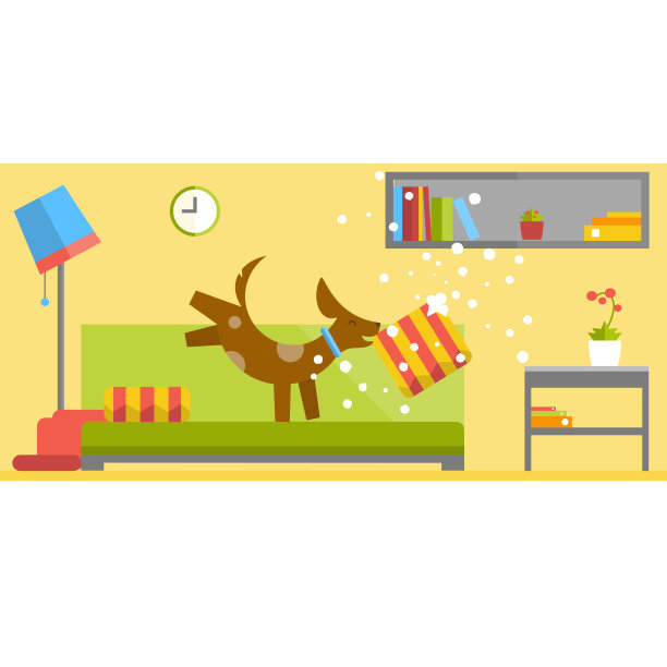 搞笑的狗把枕头撕成碎片。图片下载