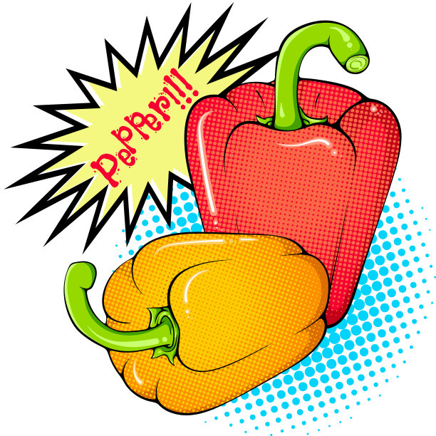 两个整个红色和橙色的辣椒粉波普艺术风格的贴纸图片下载