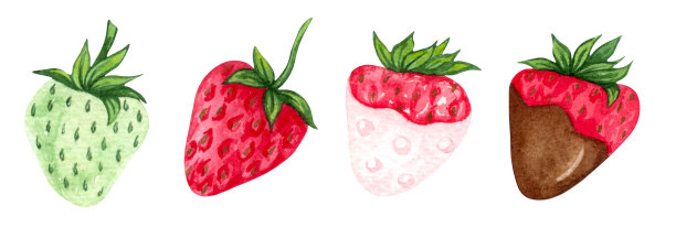 水彩草莓。手绘剪纸艺术。孤立。图片下载