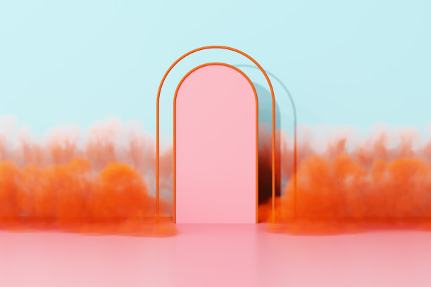 夏天的氛围云烟党橙粉热站产品平台广告舞台雾泡阳光店卖买拱门装饰。图片下载