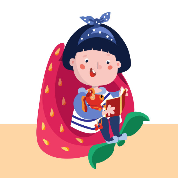 可爱的小女孩在草莓椅上看书图片下载