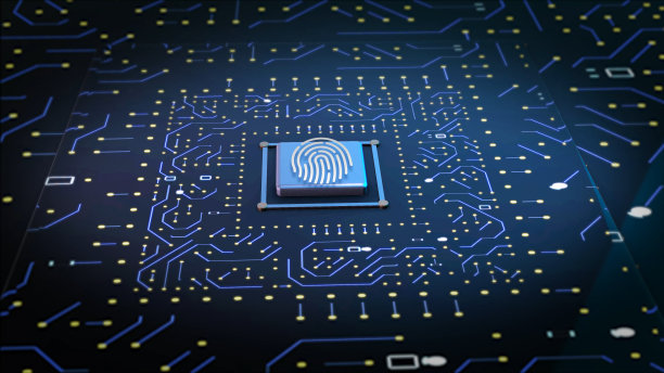 4K电路板背景与指纹符号-计算机，数据，技术，连接线图片下载