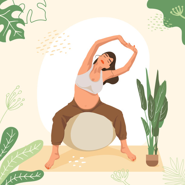 穿着运动服的孕妇站在健身球上图片下载