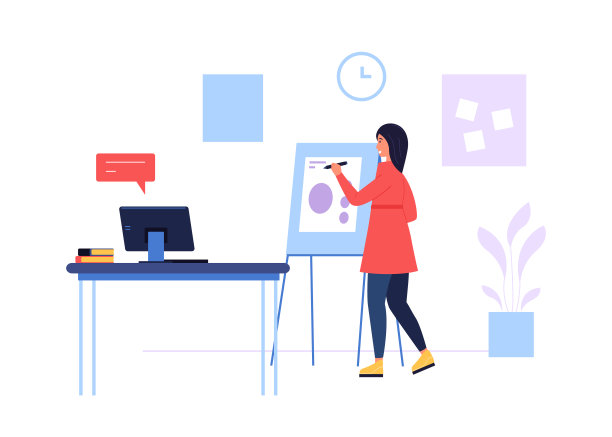 在线课程。女人在网上讲课，在黑板上写字。女性品格教育人图片下载