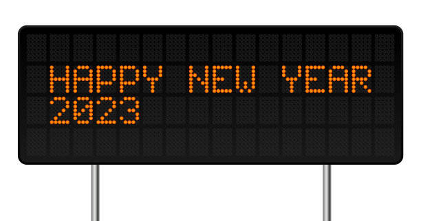 2023矢量插画新年快乐。Led数字字母风格的文字发光的点。抽象概念图形元素图片下载