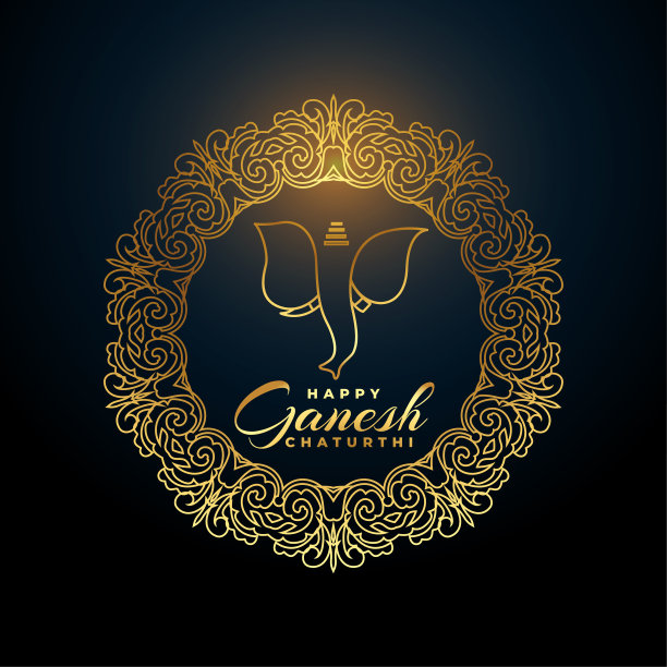 金色象头神节日旗帜在黑色背景图片下载