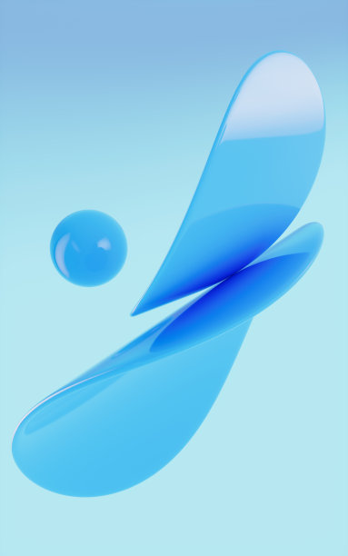 蓝色背景的抽象球体和玻璃曲线，3d渲染。图片下载