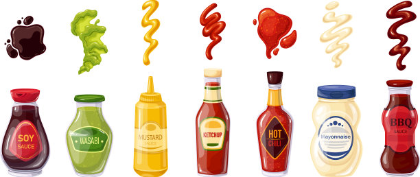 瓶子里的酱汁和溅出的小条图片下载