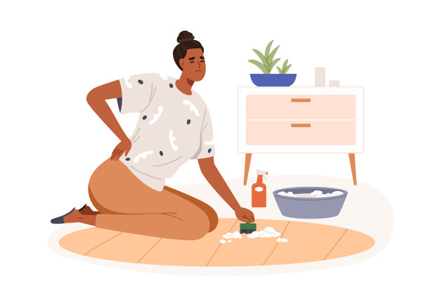 疲惫的女人遭受背痛期间图片下载