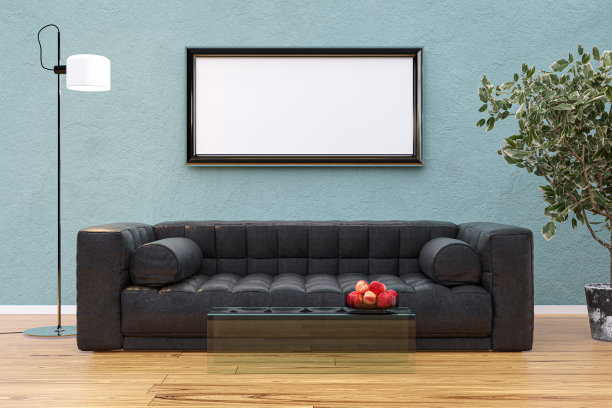 室内客厅装饰与模型画框，3d渲染插图。图片下载