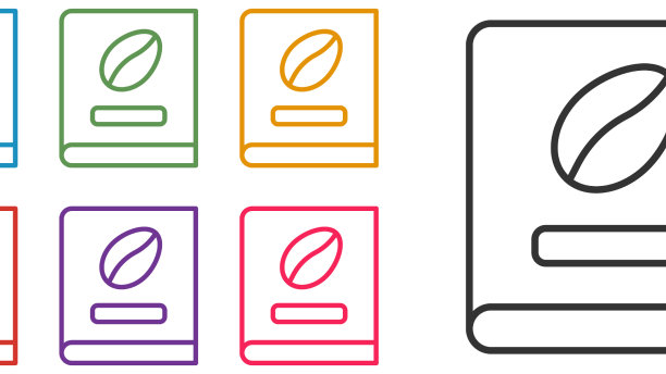 设置线条咖啡书图标孤立在白色图片下载