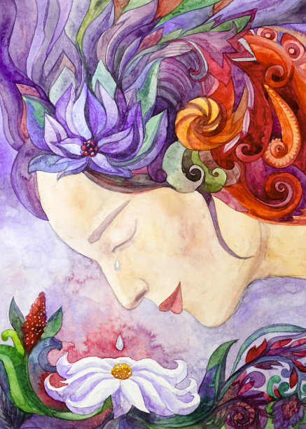 水彩画美丽的花女人图片下载