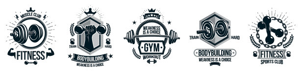 健身房健身运动的标志和标志设置孤立图片下载