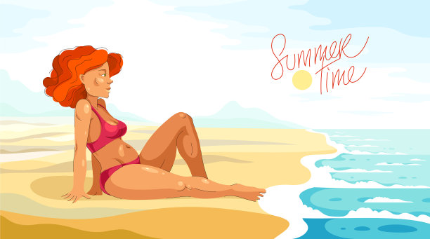 漂亮性感的女人在海边海滩穿图片下载