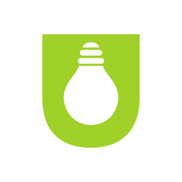 字母U电气标志结合电灯泡图标矢量模板。灯泡标识符号图片下载