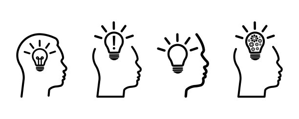 一组人头和灯泡矢量图标。象征新创意理念。头脑风暴。智慧的人。图片下载