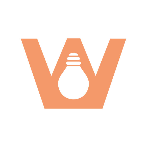 字母W电气标志结合电灯泡图标矢量模板。灯泡标识符号图片下载