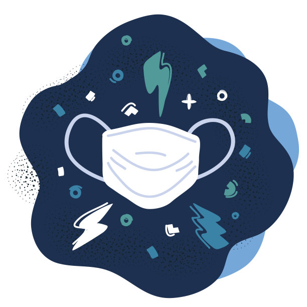 黑色背景上医生口罩和冠状病毒防护的矢量图图片下载