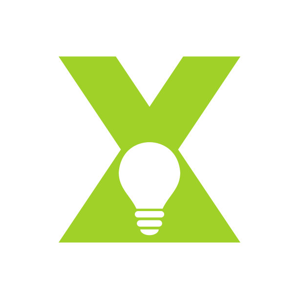 字母X电气标志结合电灯泡图标矢量模板。灯泡标识符号图片下载