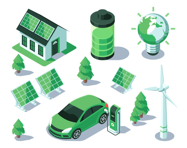 可再生能源等距插图矢量孤立在白色背景图片下载