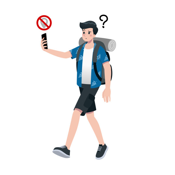 青年快乐的人旅游平卡通人物。旅行男人们在暑假旅行，孤立在白色的背景。图片下载