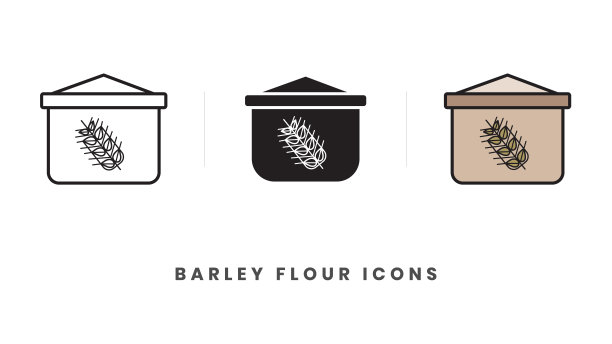 大麦面粉图标。在线条艺术，轮廓，固体，彩色风格。用于网站设计，移动应用程序，软件图片下载