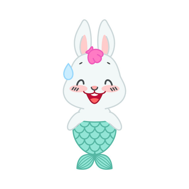 可爱的小兔子长着美人鱼的尾巴。图片下载