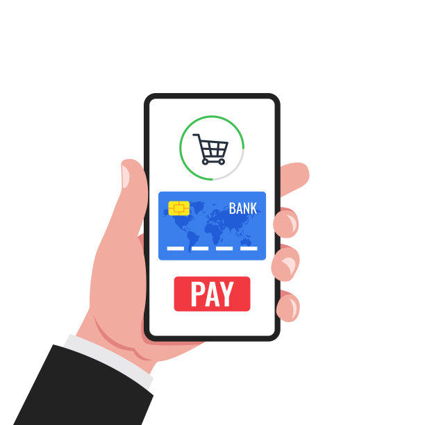 手持智能手机，支付页面和支付按钮在屏幕上。在线支付服务理念。矢量插图。图片下载