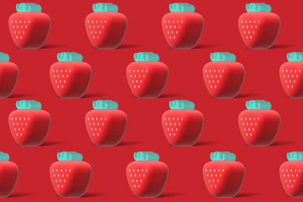 图案与3D草莓在红色的背景。橡皮泥草莓图片下载