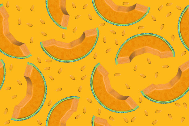 图案与三维瓜片和种子在橙色的背景图片下载