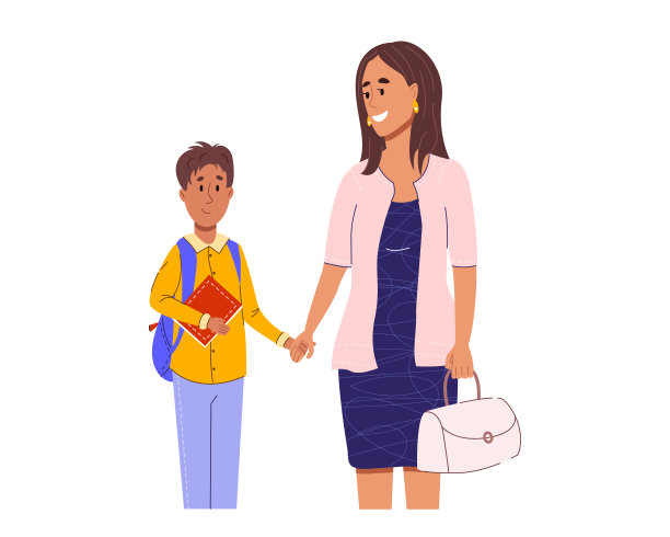母亲和儿子上学图片下载