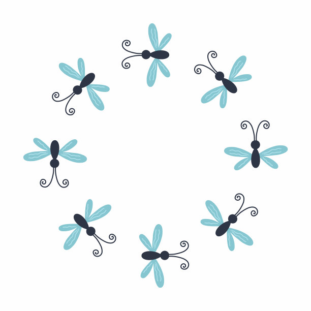 可爱的圆形镜框，有蝴蝶和蜻蜓。空间的文本。夏天的插图。图片下载