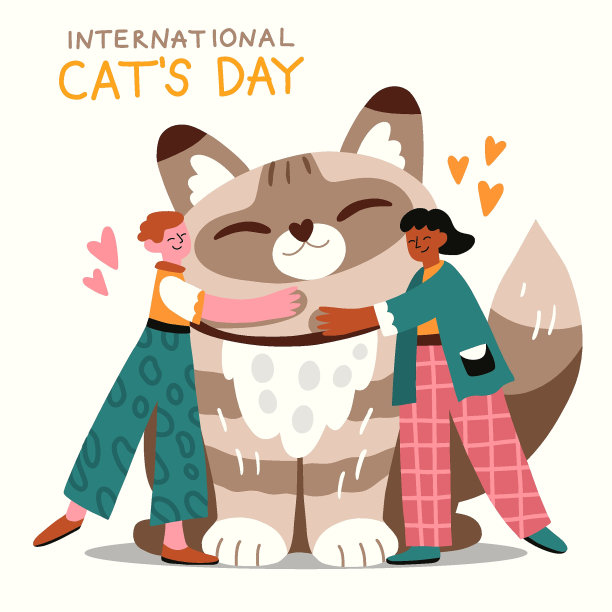 快乐的男孩和女孩拥抱着巨大的苍白的猫图片下载