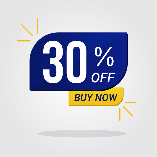 七折优惠的方形贴纸。销售标签蓝色黄色孤立向量插图。报价标签，价格折扣符号。出售贴纸图片下载