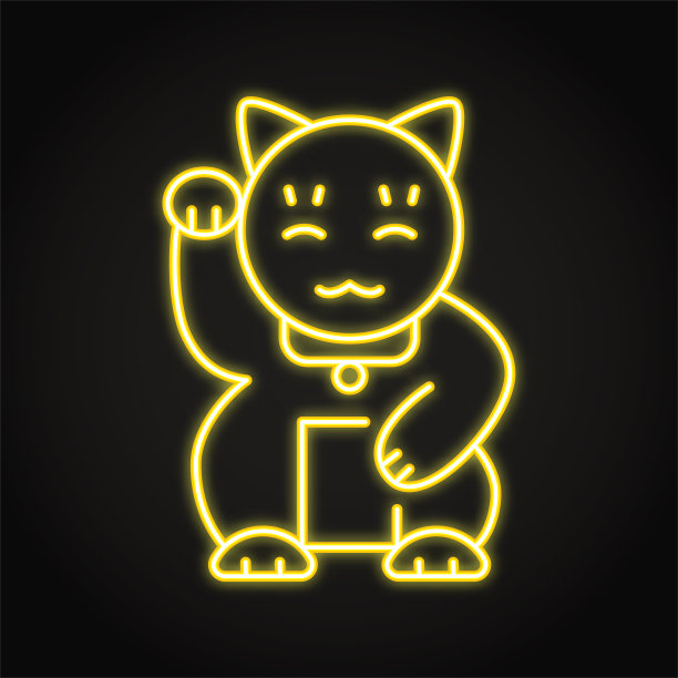 Maneki neko霓虹灯图标在线条风格图片下载