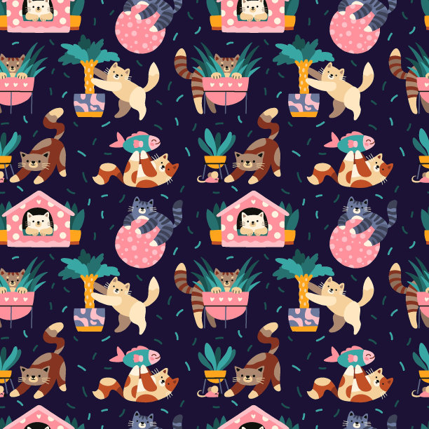 无缝图案与有趣的俏皮猫图片下载