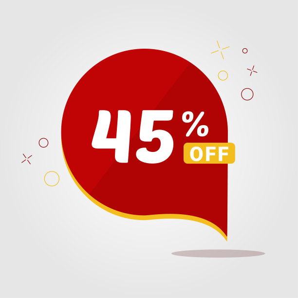红色贴纸，4折优惠。孤立的矢量轮销售标签。折扣报价标签。45%的折扣的象征图片下载