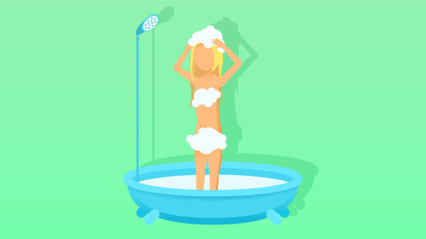 抽象扁平女孩女人洗澡卡通人物人物概念插图矢量设计风格图片下载
